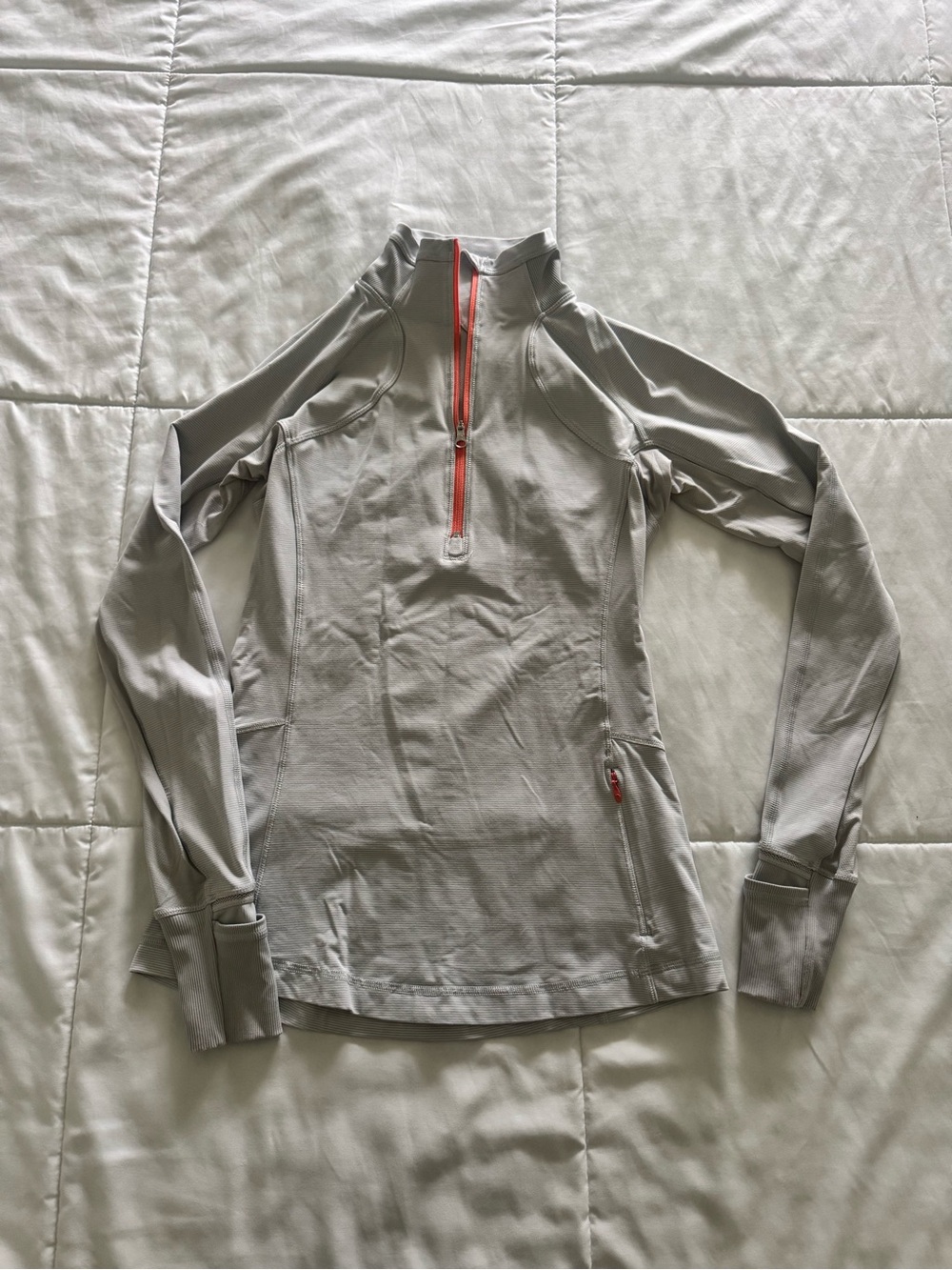 Lululemon Light Gray Women's Quarter-Zip Performance Top with Coral Trim